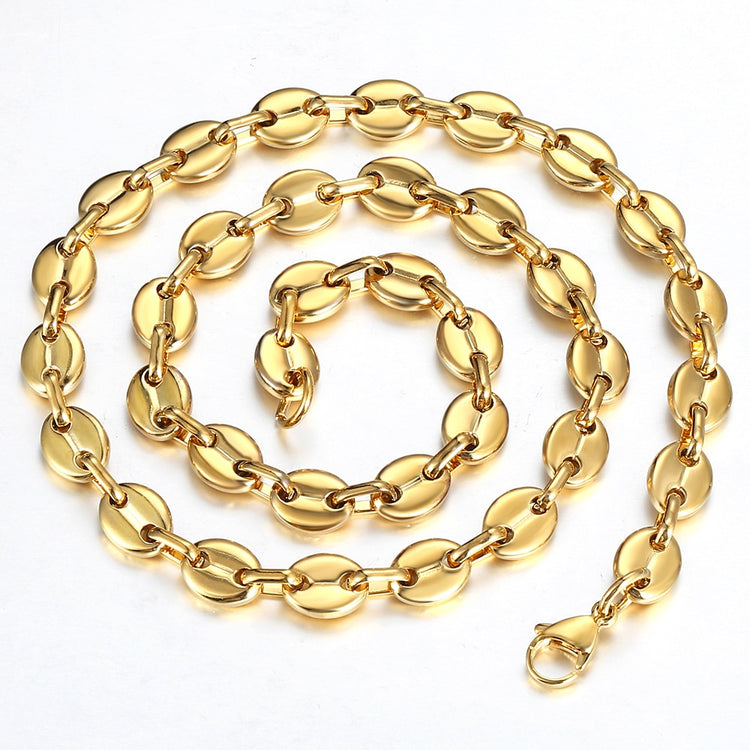 Coffee Beans Link Chain 7/9/11MM Necklace Gold Color Silver Color Stainless Steel Men Women Geometric Rope  Jewelry Wholesale - Azbrowse