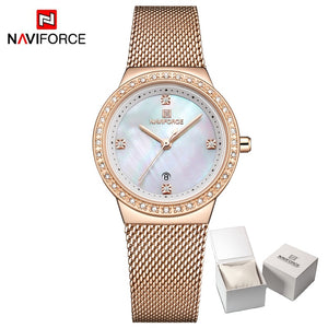 NAVIFORCE Women's Watch Luxury Rhinestone Fashion Ladies Watches Date Waterproof Quartz Wristwatch Clock Female Relogio Feminino - Azbrowse