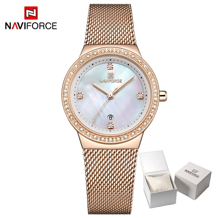 NAVIFORCE Women's Watch Luxury Rhinestone Fashion Ladies Watches Date Waterproof Quartz Wristwatch Clock Female Relogio Feminino - Azbrowse