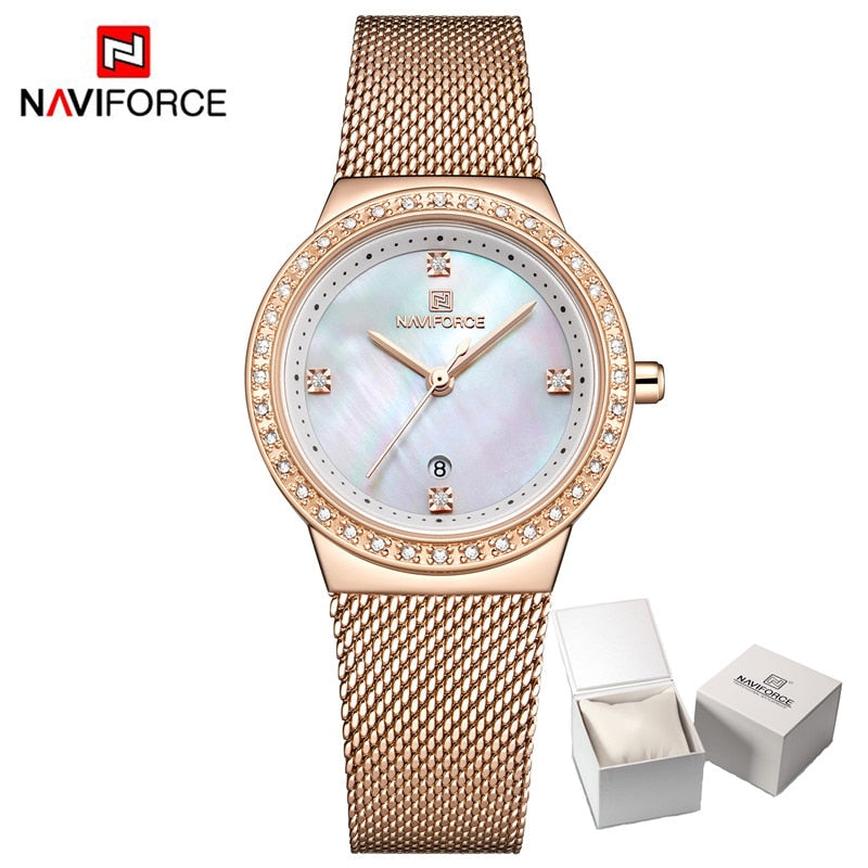 NAVIFORCE Women's Watch Luxury Rhinestone Fashion Ladies Watches Date Waterproof Quartz Wristwatch Clock Female Relogio Feminino - Azbrowse