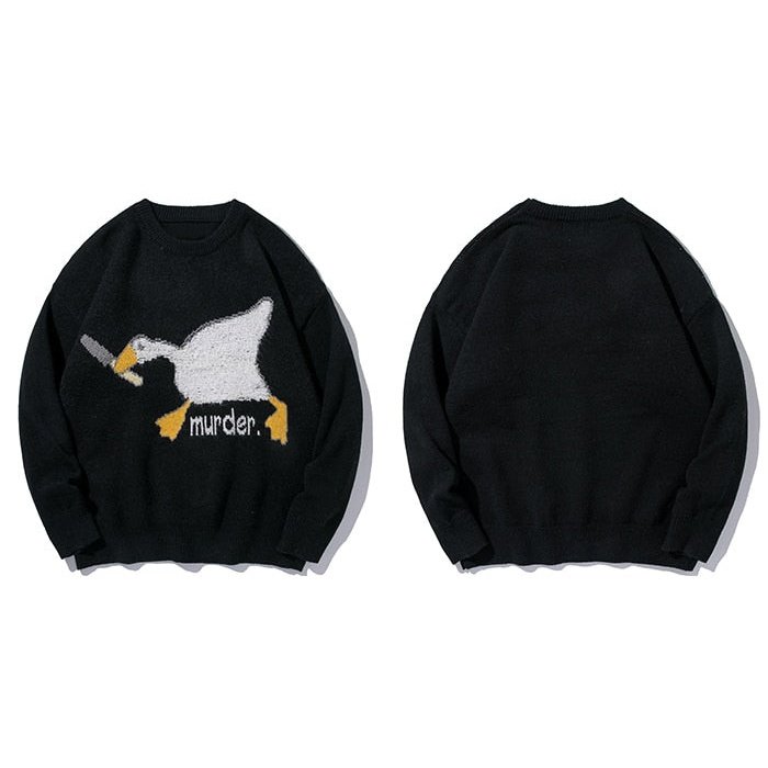 LACIBLE Streetwear Spring Autumn Sweater Men Women Goose Pattern Knitted Sweater Fashion Harajuku Cotton Casual Pullover Sweater