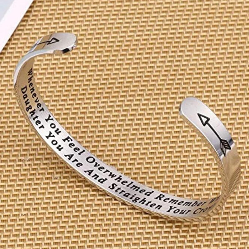 Whenever You Feel Overwhelmed Remember Whose Straighten Your Crown Bracelet, Engraved Inspirational Bangle Gift for Mom Daughter - Azbrowse