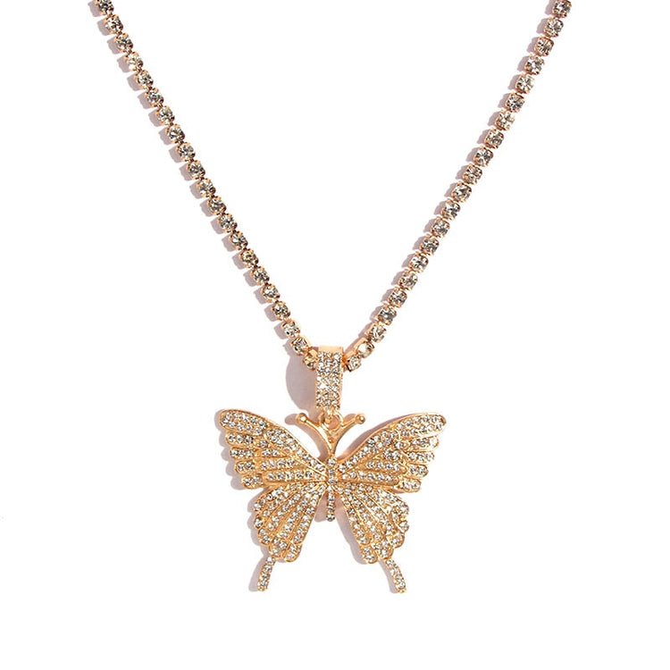 Kasajewel Gold Silver Color Butterfly Pendant Necklace Female Shiny Crystal Clavicle Chain Fashion New Design Jewelry Party Gift - Azbrowse