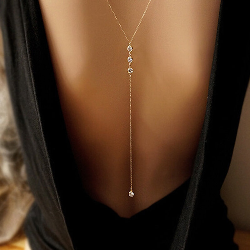 Body Jewelry Sexy Women's Crystal Back Chain Necklace Bikini Beach Crossover Back Jewelry Wedding Back Dress Accessories
