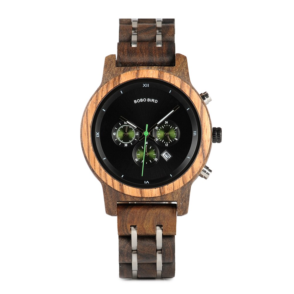 BOBO BIRD P19 Wooden Mens Quartz Watches Date Display Business Watch Man Ebony Zebrawood Options Valentines Christmas Gift - Azbrowse