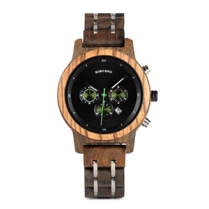 BOBO BIRD P19 Wooden Mens Quartz Watches Date Display Business Watch Man Ebony Zebrawood Options Valentines Christmas Gift - Azbrowse