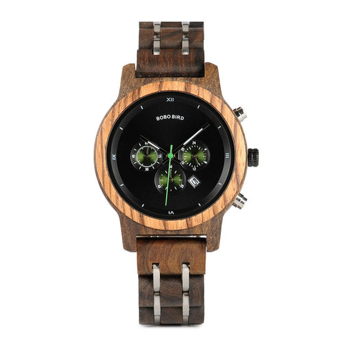 BOBO BIRD P19 Wooden Mens Quartz Watches Date Display Business Watch Man Ebony Zebrawood Options Valentines Christmas Gift - Azbrowse