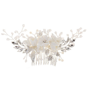White Flower Rhinestone Pearl Hair Comb Bridal Hair Accessories Elegant Wedding Hair Comb Women Head Ornaments Headband - Azbrowse