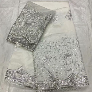 High Quality 5+2 Yards African George Lace Fabric With Net Sequins And Stones Embroidered George Lace Fabric For the wedding - Azbrowse