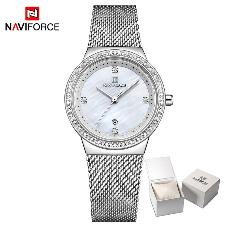 NAVIFORCE Women's Watch Luxury Rhinestone Fashion Ladies Watches Date Waterproof Quartz Wristwatch Clock Female Relogio Feminino - Azbrowse