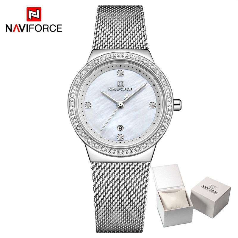 NAVIFORCE Women's Watch Luxury Rhinestone Fashion Ladies Watches Date Waterproof Quartz Wristwatch Clock Female Relogio Feminino - Azbrowse