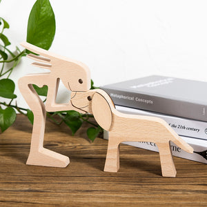 Family Puppy Wood Dog Craft Figurine Desktop Table Ornament Carving Model Home Office Decoration Pet Sculpture Christmas Gift - Azbrowse