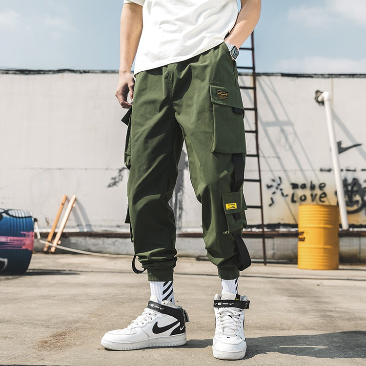 2020 New Hip Hop Joggers Cargo Pants Men Harem Pants Multi-Pocket Ribbons Man Sweatpants Streetwear Casual Mens Pants XS-5XL - Azbrowse