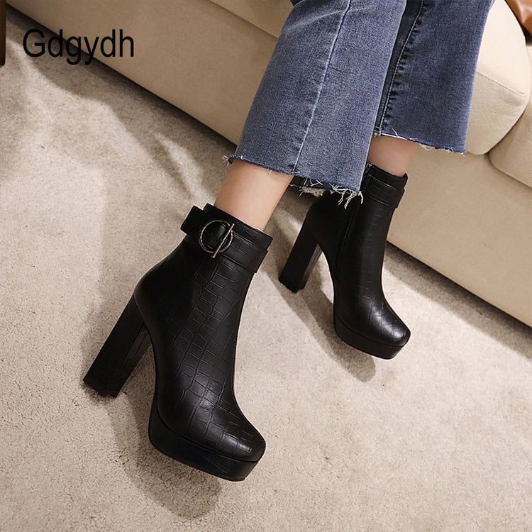 Gdgydh Brand Designer Ladies Short Boots Women Square Toe Sexy Buckle High Heels Shoes For Party Autumn Winter 2021 High Quality - Azbrowse