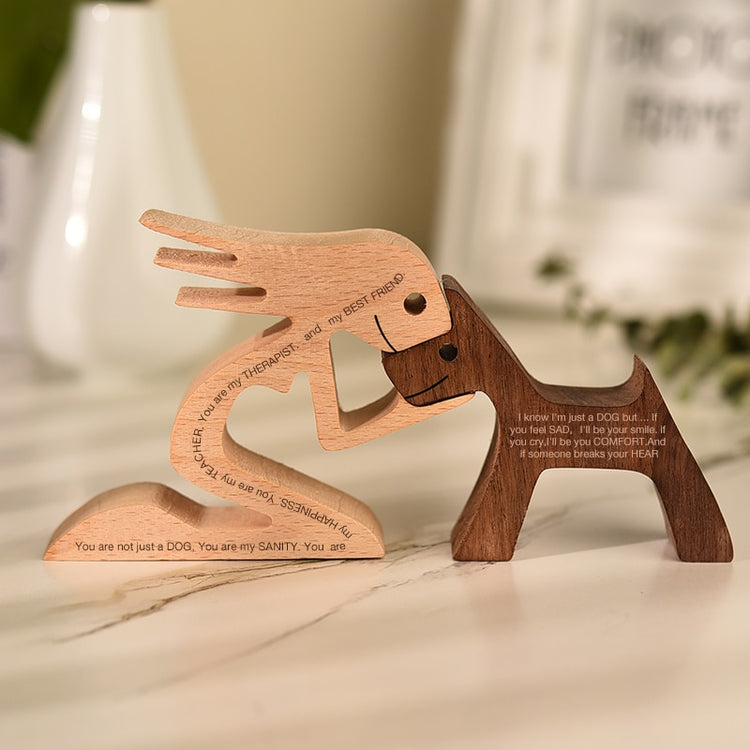 Family Puppy Wood Dog Craft Figurine Desktop Table Ornament Carving Model Home Office Decoration Pet Sculpture Christmas Gift - Azbrowse
