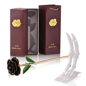Gifts for Women 24k Gold Dipped Rose with Stand Eternal Flowers Forever Love In Box Girlfriend Wedding Valentine Gift for Her - Azbrowse