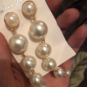 IPARAM Trend Simulation Pearl Long Earrings Female White Round Pearl Wedding Pendant Earrings Fashion Korean Jewelry Earrings - Azbrowse