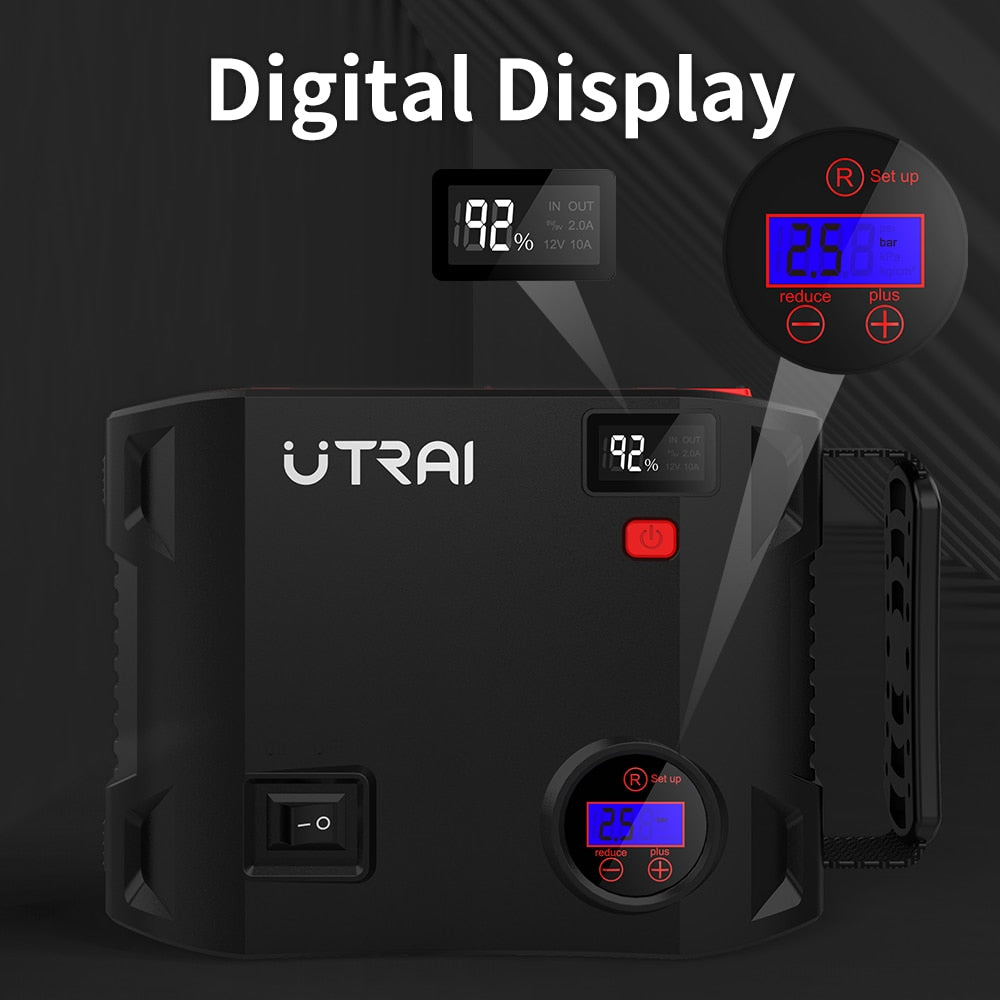 UTRAI 4 In 1 2000A Jump Starter Power Bank 16000mAh 150PSI Air Compressor Tire Pump Portable Charger Car Booster Starting Device - Azbrowse