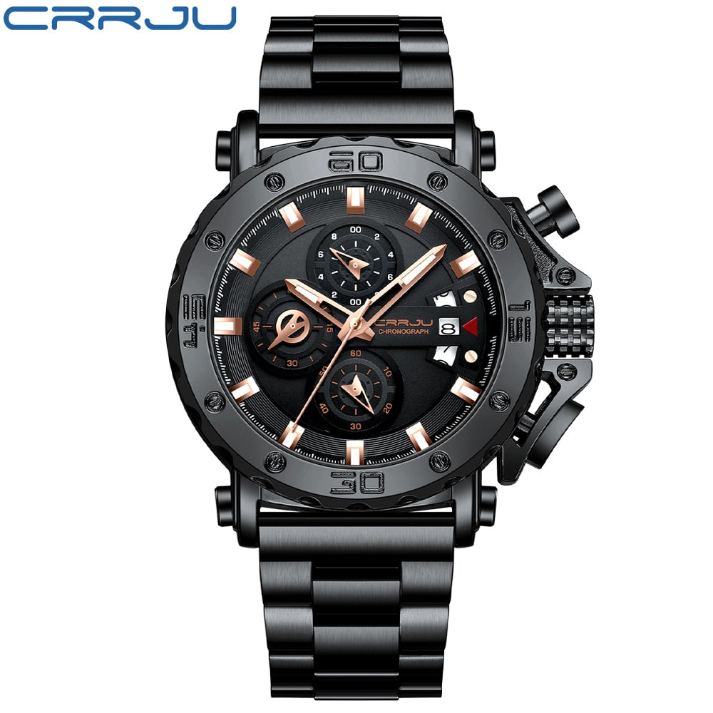 CRRJU Watch for Men Top Brand Luxury Big Dial Stainless Steel Waterproof Chronograph Wristwatches with Date Relogio Masculino - Azbrowse