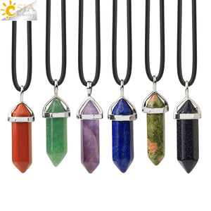 CSJA Real Raw Pink Purple Gem Crystals Necklace Hexagonal Bullet Reiki Chakra Natural Stone Necklace Pendant Women Jewelry E056 - Azbrowse