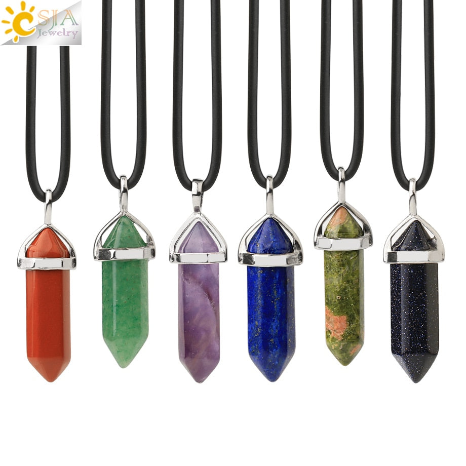 CSJA Real Raw Pink Purple Gem Crystals Necklace Hexagonal Bullet Reiki Chakra Natural Stone Necklace Pendant Women Jewelry E056 - Azbrowse