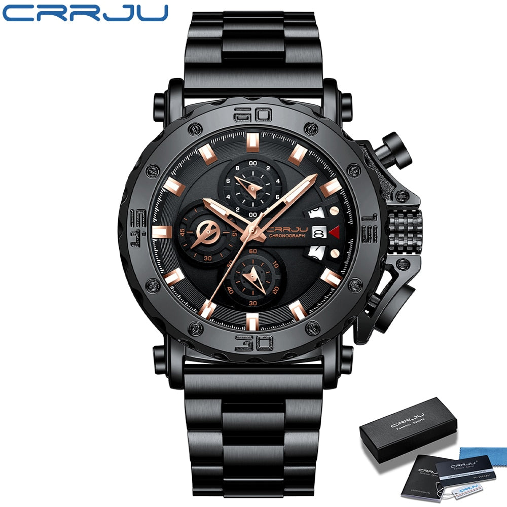CRRJU Watch for Men Top Brand Luxury Big Dial Stainless Steel Waterproof Chronograph Wristwatches with Date Relogio Masculino - Azbrowse