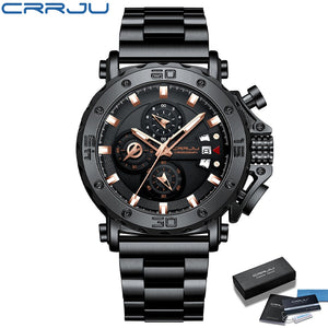 CRRJU Watch for Men Top Brand Luxury Big Dial Stainless Steel Waterproof Chronograph Wristwatches with Date Relogio Masculino - Azbrowse