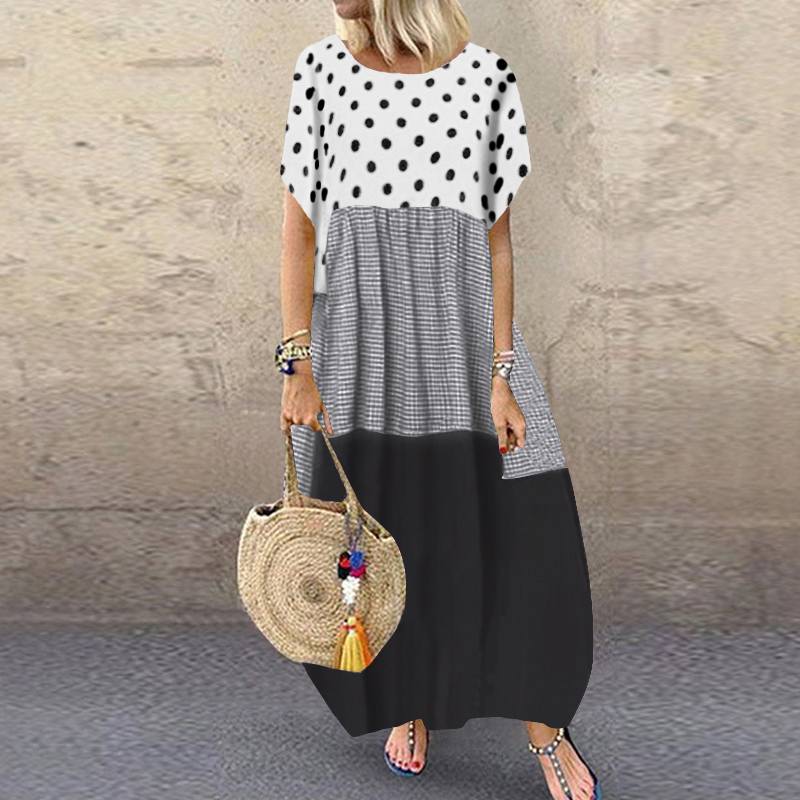 ZANZEA Bohemian Polka Dot Printed Long Dress 2023 Women's Summer Sundress Casual Short Sleeve Plaid Party Vestido Robe - Azbrowse