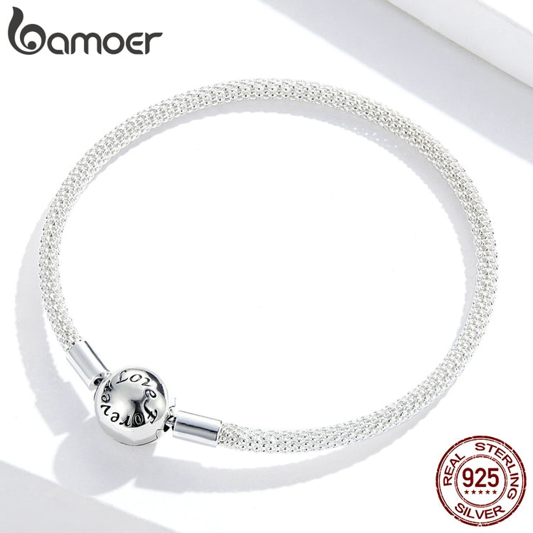 Bamoer 925 Sterling Silver Classic Love Forever Snake Chain Bracelets for Women Charm Bead DIY Fine Jewelry 17CM 19CM SCB105 - Azbrowse