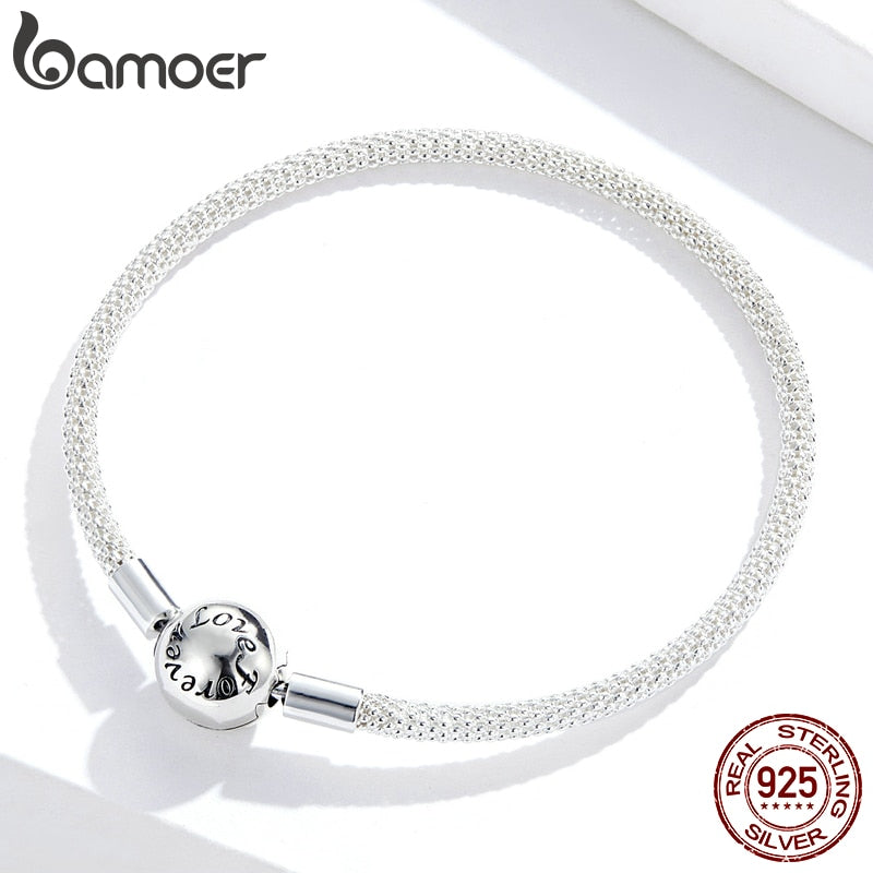 Bamoer 925 Sterling Silver Classic Love Forever Snake Chain Bracelets for Women Charm Bead DIY Fine Jewelry 17CM 19CM SCB105 - Azbrowse