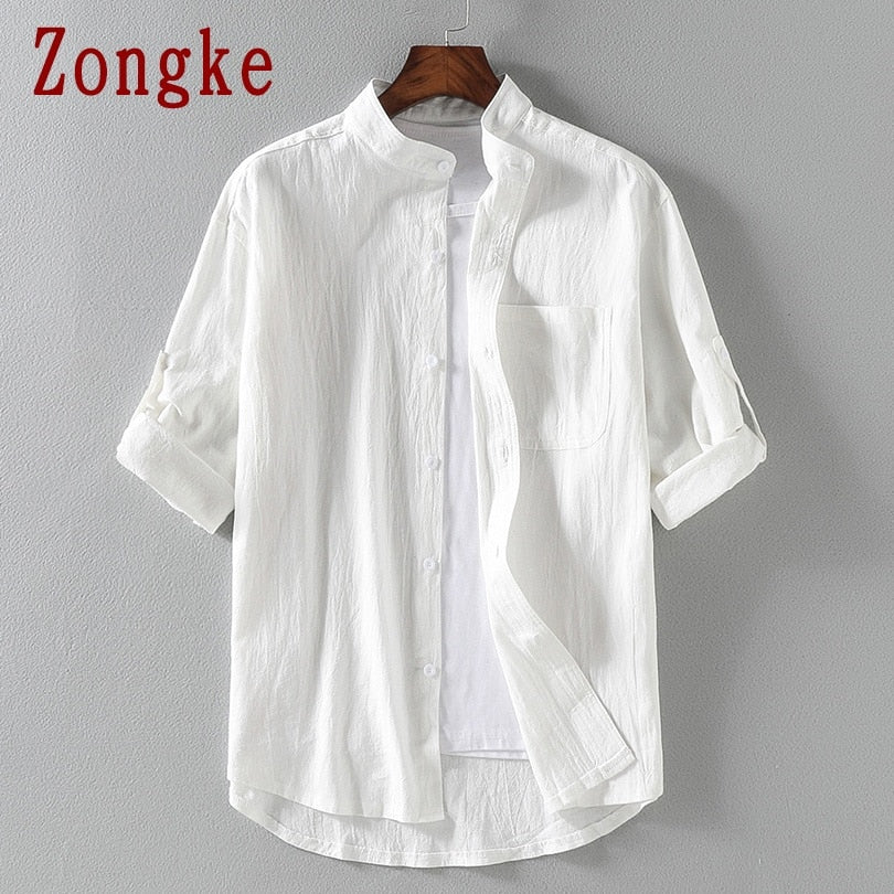 2023 New Spring Chinese Style Short Sleeve Shirt Men Slim Fit Linen Solid Casual Shirts Men Half Sleeve Clothing M-5XL