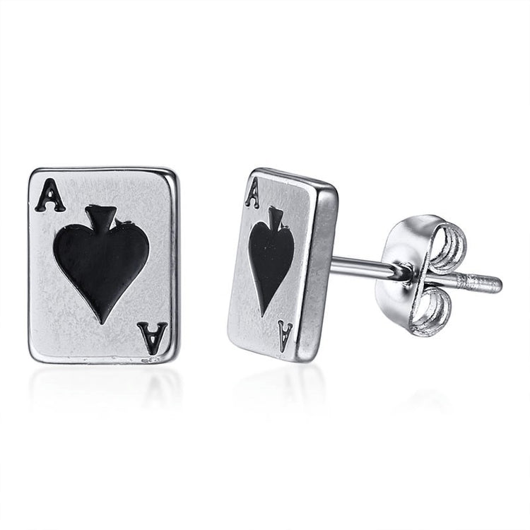 Men's Earring ,Ace of Spades Stud Earrings, Stainless Steel Good Luck Poker Player Cards Earing Jewelry Gift - Azbrowse