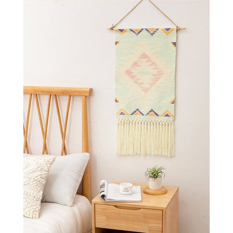 Boho Hanging Tapestry with Handmade Tassels Dorm Hotel Wall Hanging Cover Blanket Decor Fabric Home Stay Decoration Accessories - Azbrowse