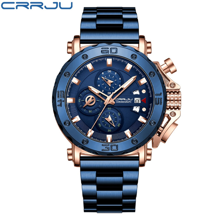 CRRJU Watch for Men Top Brand Luxury Big Dial Stainless Steel Waterproof Chronograph Wristwatches with Date Relogio Masculino - Azbrowse