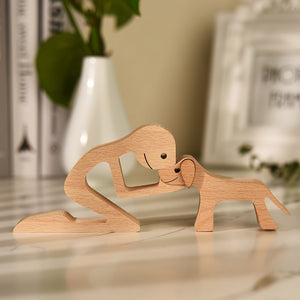 Family Puppy Wood Dog Craft Figurine Desktop Table Ornament Carving Model Home Office Decoration Pet Sculpture Christmas Gift - Azbrowse