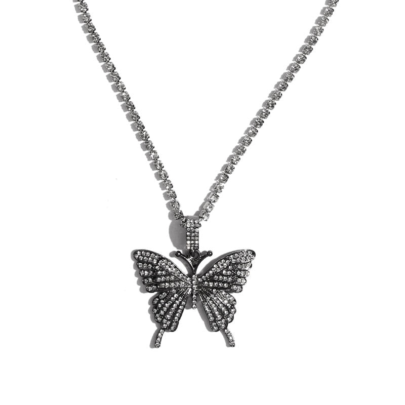 Kasajewel Gold Silver Color Butterfly Pendant Necklace Female Shiny Crystal Clavicle Chain Fashion New Design Jewelry Party Gift - Azbrowse