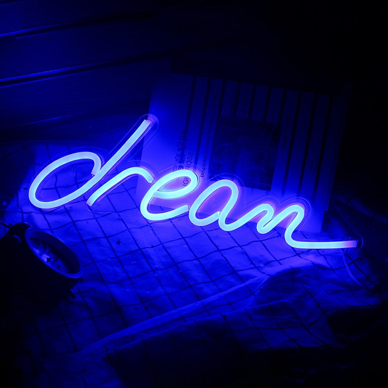 Wanxing Dream Neon Sign Letter LED Neon Light Wall Art Hanging Night Light For Bedroom Aesthetic Room Decor Birthday Xmas Gift