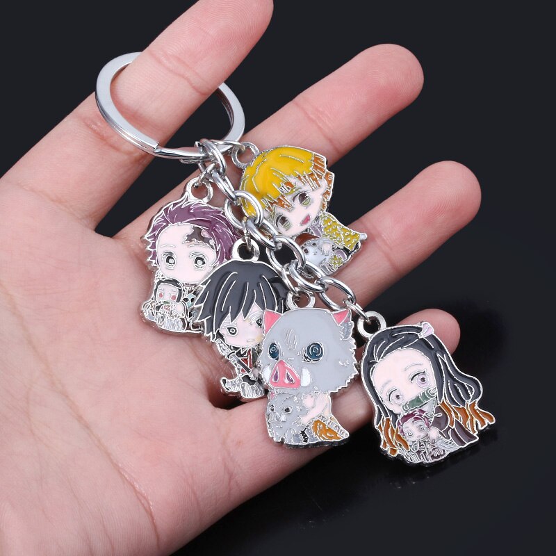 2020 Anime Demon Slayer Metal Keychain Kimetsu no Yaiba Tanjirou Nezuko Agatsuma Zenitsu Figure Pendant Keyring Cosplay Jewelry
