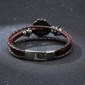 POKER BROWN LEATHER CUFF BRACELET MEN'S MULTILAYER WRAP WRISTBAND FRIENDSHIP VINTAGE BIKER PLAYING CARD POKER BANGLE MEN JEWELRY - Azbrowse