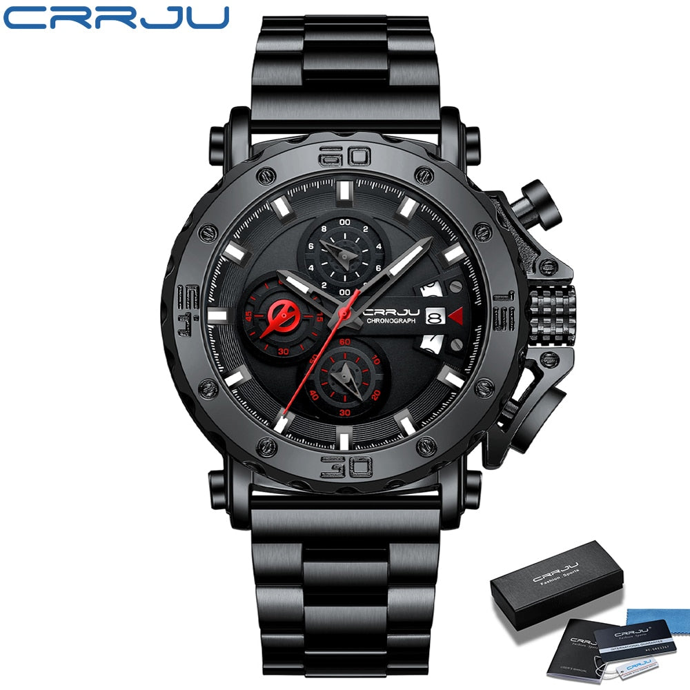 CRRJU Watch for Men Top Brand Luxury Big Dial Stainless Steel Waterproof Chronograph Wristwatches with Date Relogio Masculino - Azbrowse