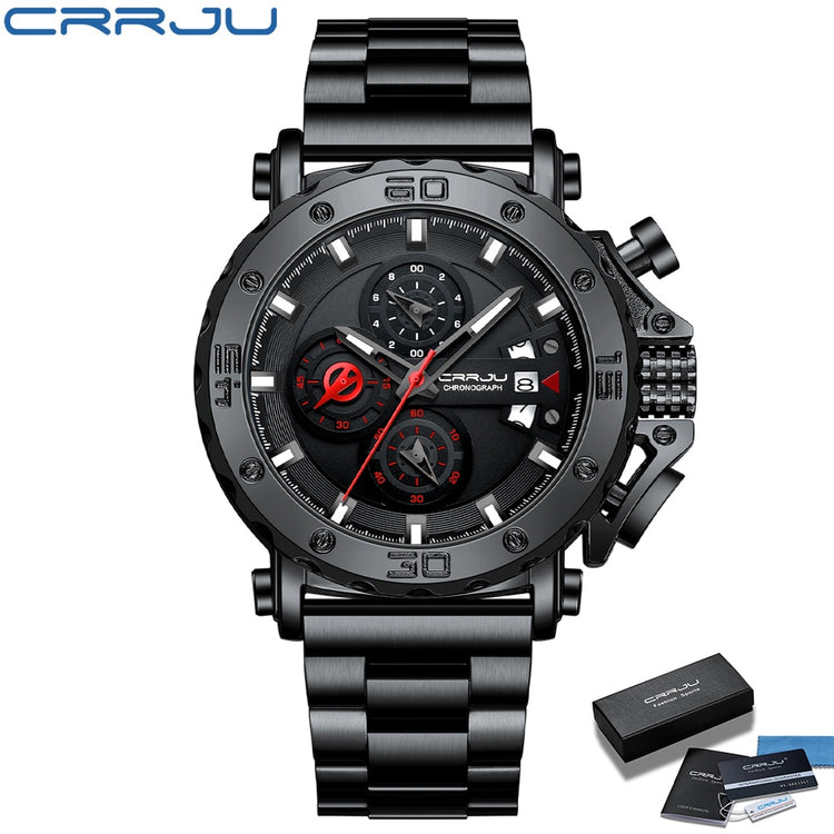 CRRJU Watch for Men Top Brand Luxury Big Dial Stainless Steel Waterproof Chronograph Wristwatches with Date Relogio Masculino - Azbrowse