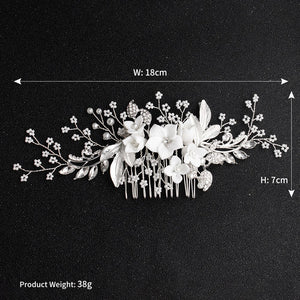 White Flower Rhinestone Pearl Hair Comb Bridal Hair Accessories Elegant Wedding Hair Comb Women Head Ornaments Headband - Azbrowse