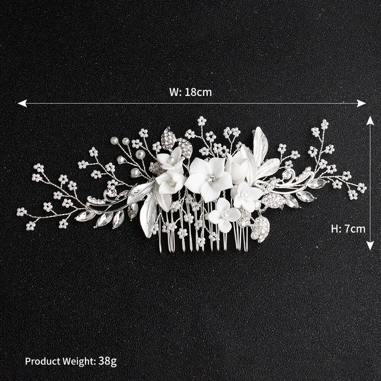 White Flower Rhinestone Pearl Hair Comb Bridal Hair Accessories Elegant Wedding Hair Comb Women Head Ornaments Headband - Azbrowse