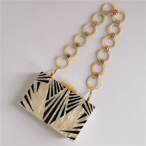 Fashion Pearlescent Acrylic Bag Chain Women Messenger Bag Geometric Patchwork Clutches Elegant Evening Bag Party Prom Handbags - Azbrowse