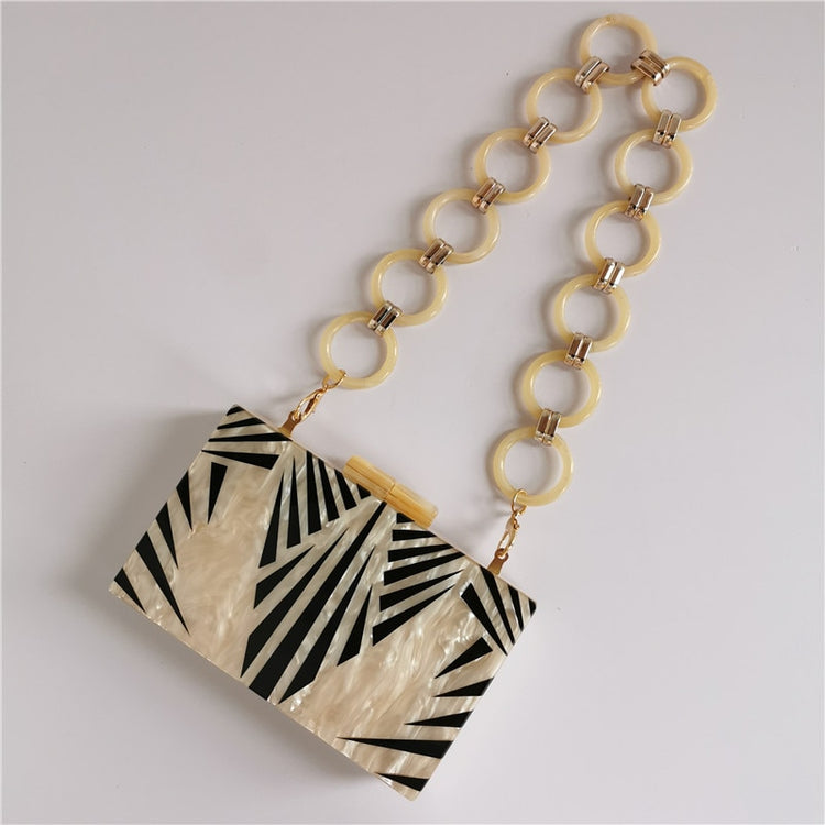 Fashion Pearlescent Acrylic Bag Chain Women Messenger Bag Geometric Patchwork Clutches Elegant Evening Bag Party Prom Handbags - Azbrowse