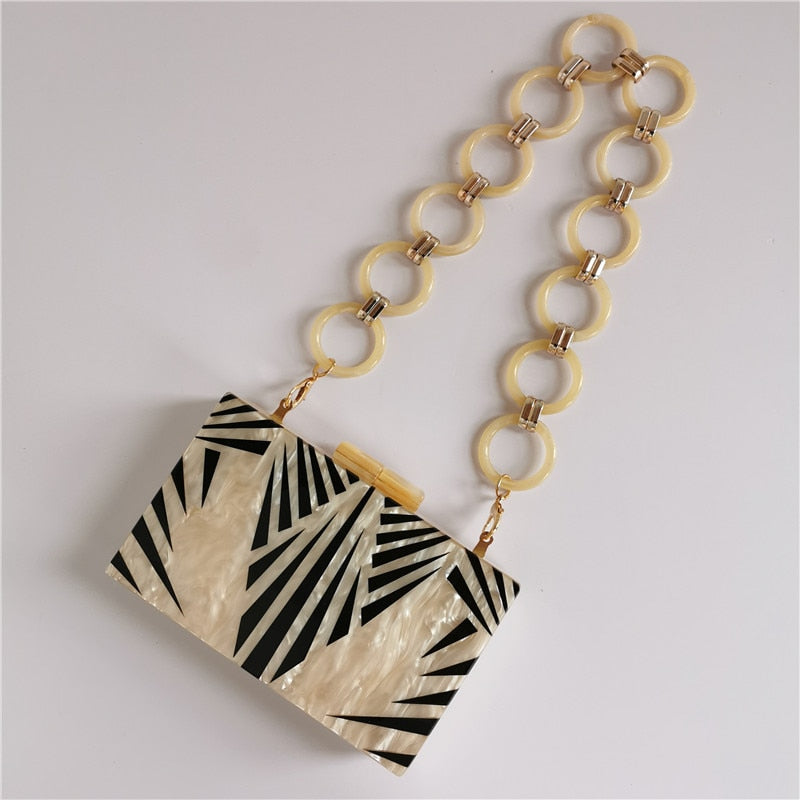 Fashion Pearlescent Acrylic Bag Chain Women Messenger Bag Geometric Patchwork Clutches Elegant Evening Bag Party Prom Handbags - Azbrowse