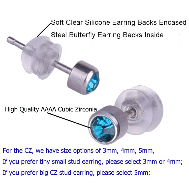 12 Pairs 316L Stainless Steel Stud Earrings,Birthstone Colourful Crystal Earring Sets for Women and Girls with Size 3mm 4mm 5mm - Azbrowse