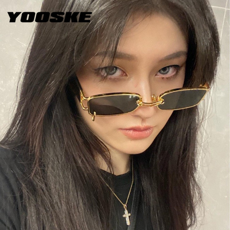 YOOSKE Brand Deisgn Vintage Square Sunglasses Men Women Metal Small Sun Glasses Retro Black Pink Trend 90s Eyewear UV400 - Azbrowse