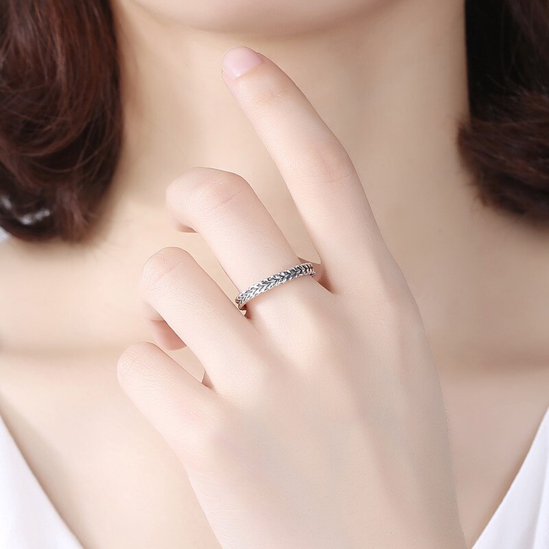 KALETINE Women Wheat Leaf Ring Sterling 925 Silver Harvest Antique Linked Leaves Rings 925 Silver Jewelry Fashion KLTR101