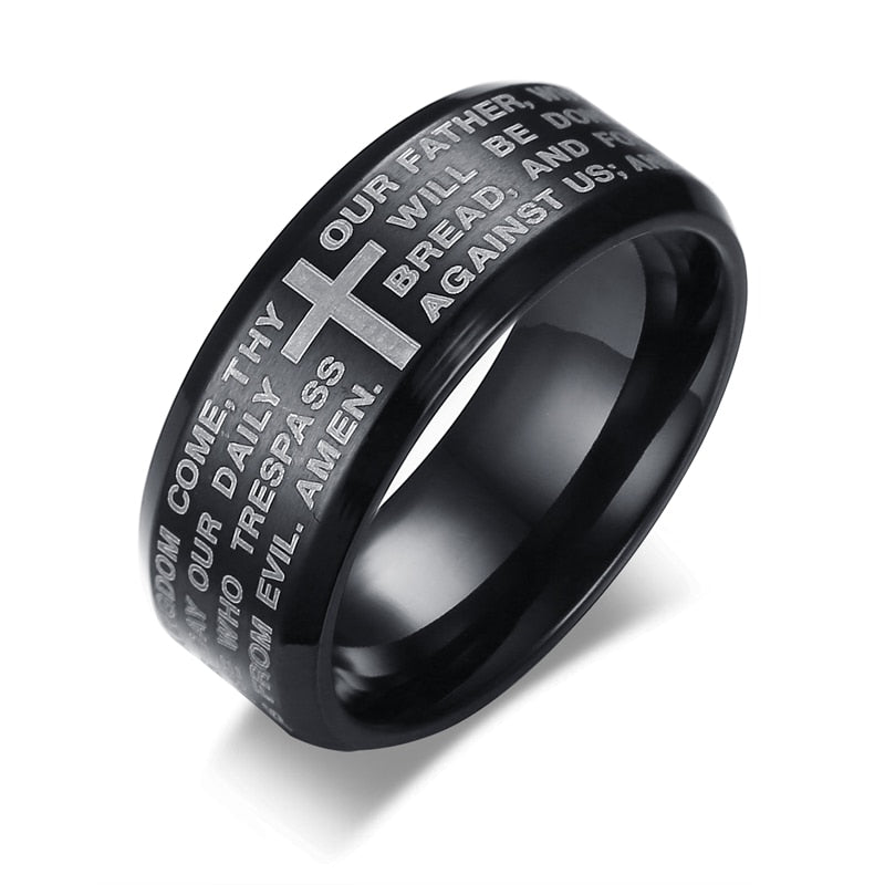 Vnox 8mm Men Ring Stainless Steel Wedding Jewelry Horus Anka Bible Medical - Azbrowse